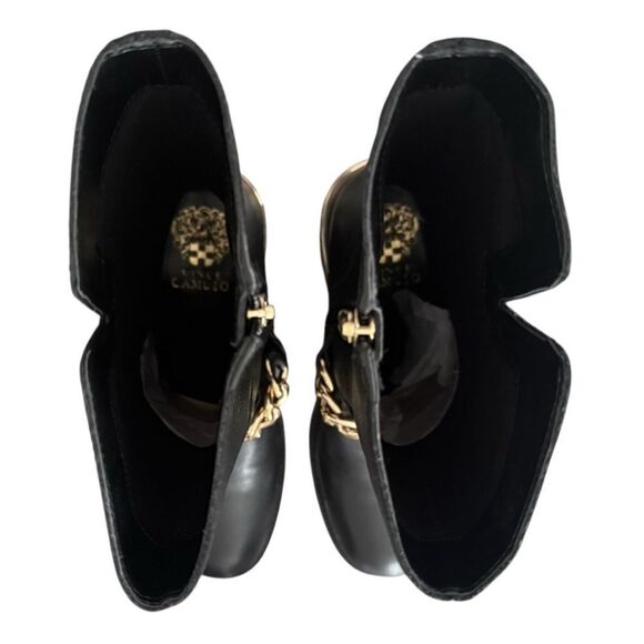 Vince Camuto Keshia Moto Black Butter Calf Leather Boots with Gold Chain - Picture 8 of 10